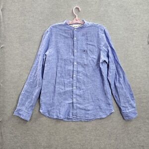 Lee Cooper‎ Men Button Up Shirt L Blue 100% Pure European Linen Long Sleeve